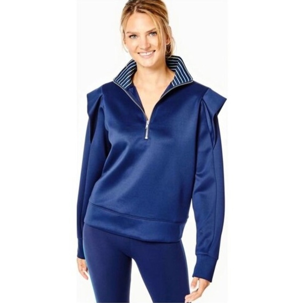 Addison Bay Navy Scuba Quarter Zip Pullover Striped Collar Sweatshirt Size Small